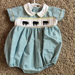 Ruth and Ralph Smocked Baylor Bears Striped Baby Bubble with Peter Pan Collar